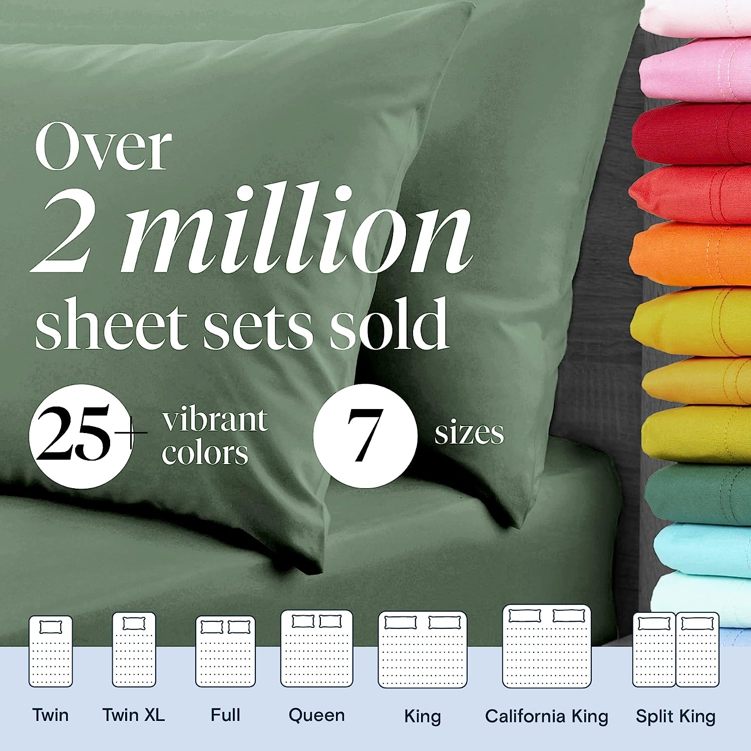 LuxClub 7 PC Split King Sheet Set Bamboo Sheets Deep Pockets 18" Eco Friendly Wrinkle Free Cooling Sheets Machine Washable Hotel Bedding Silky Soft - Tree Moss Green Split King