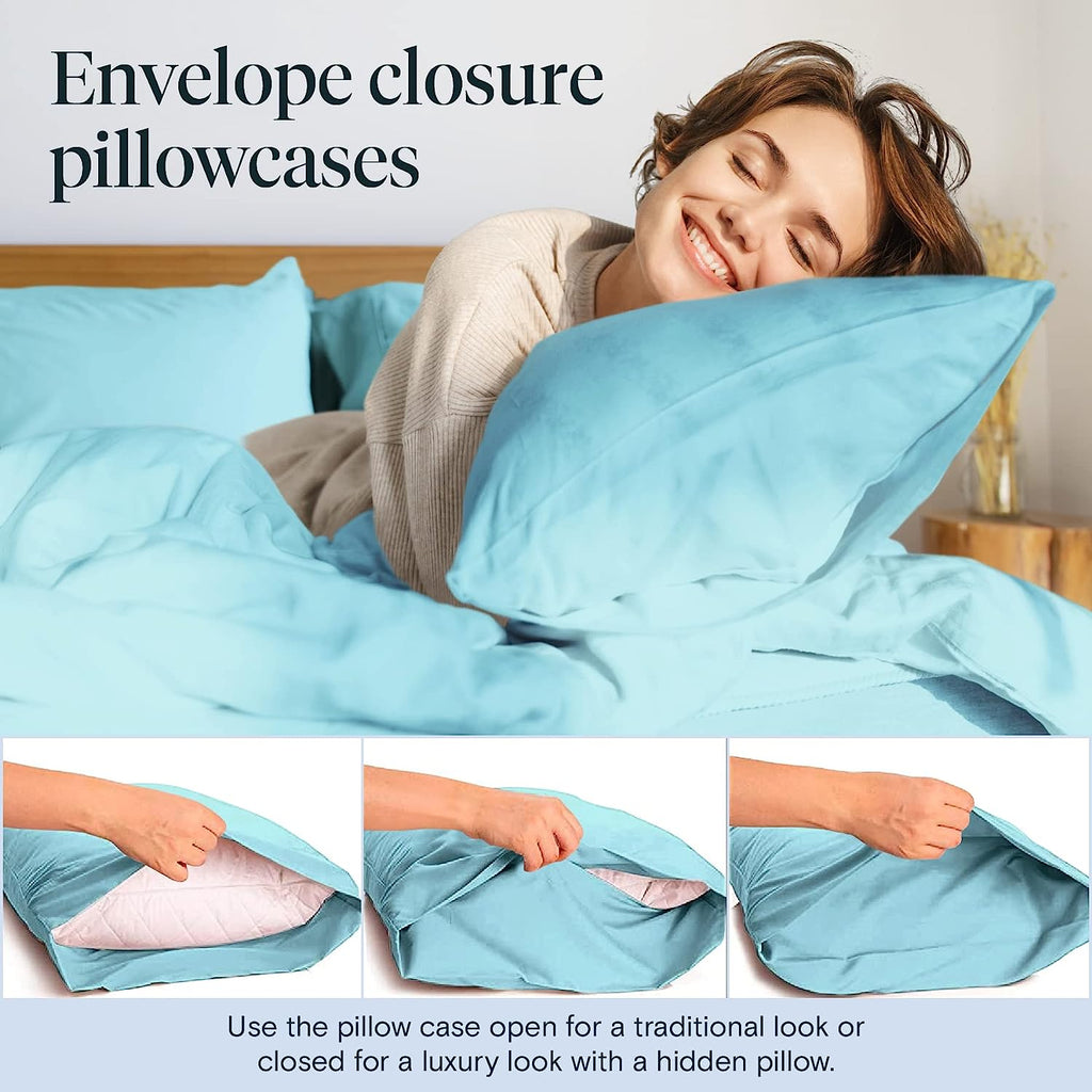 LuxClub 6 PC Full Size Sheet Set Bamboo Sheets Deep Pockets 18" Eco Friendly Wrinkle Free Cooling Sheets Machine Washable Hotel Bedding Silky Soft - Aqua Full