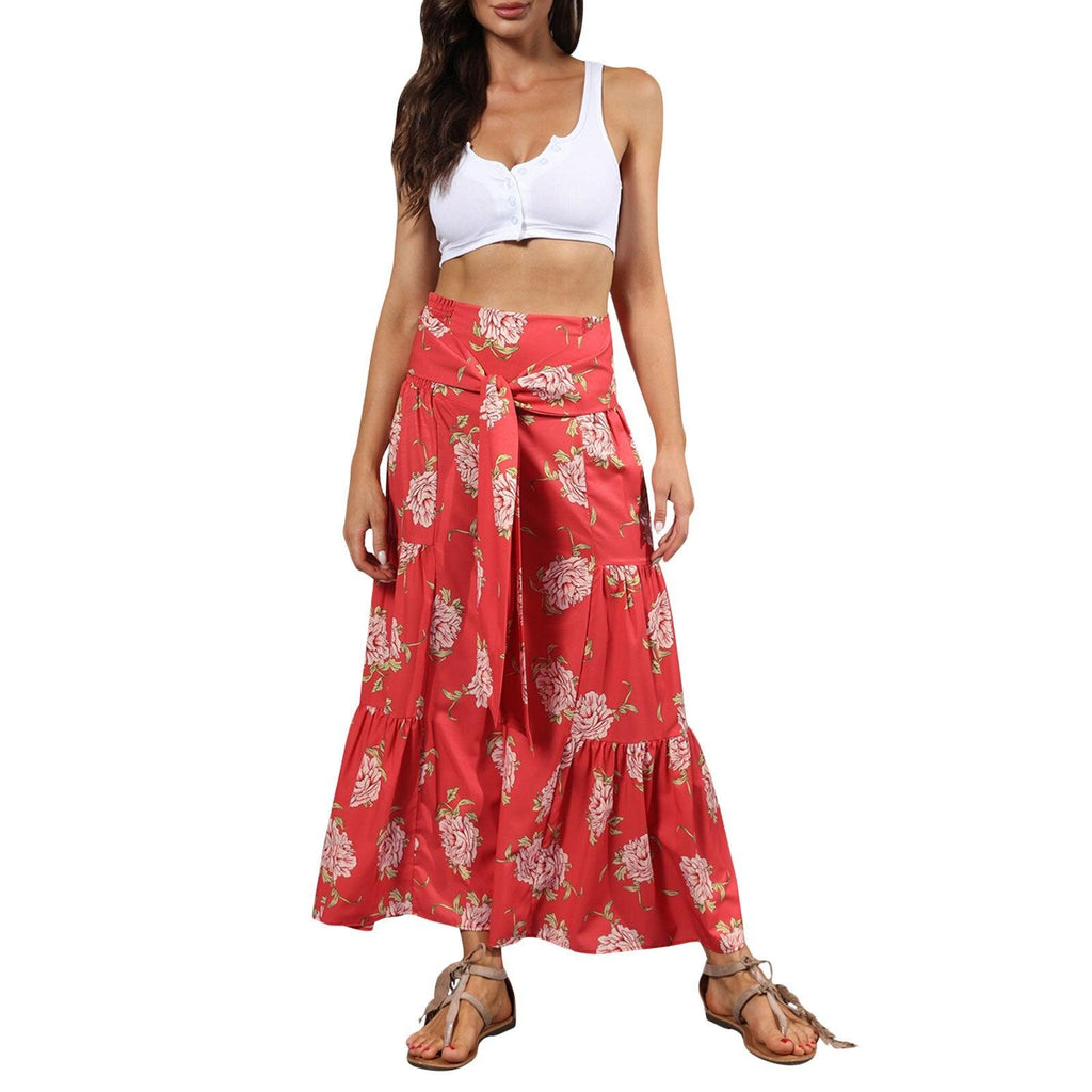 floral ruffle hem bohemian pants
