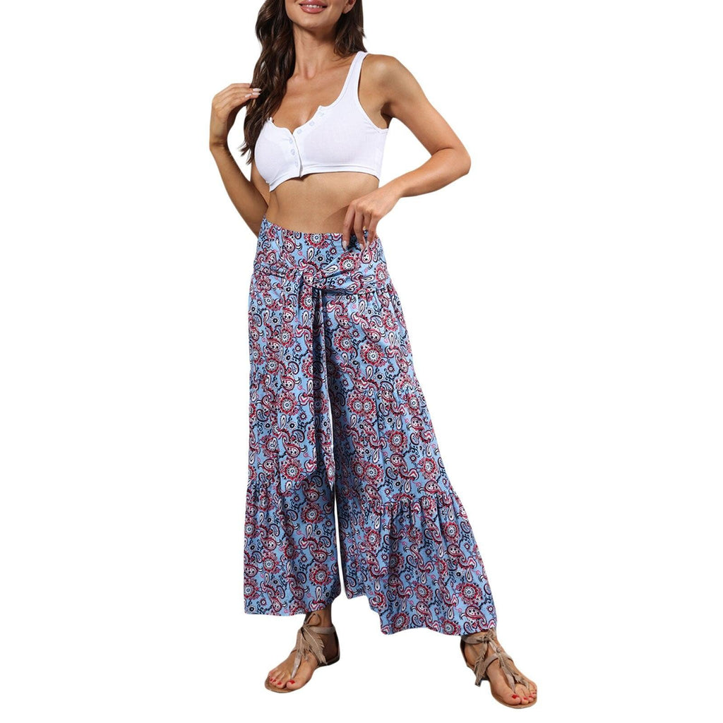 floral ruffle hem bohemian pants