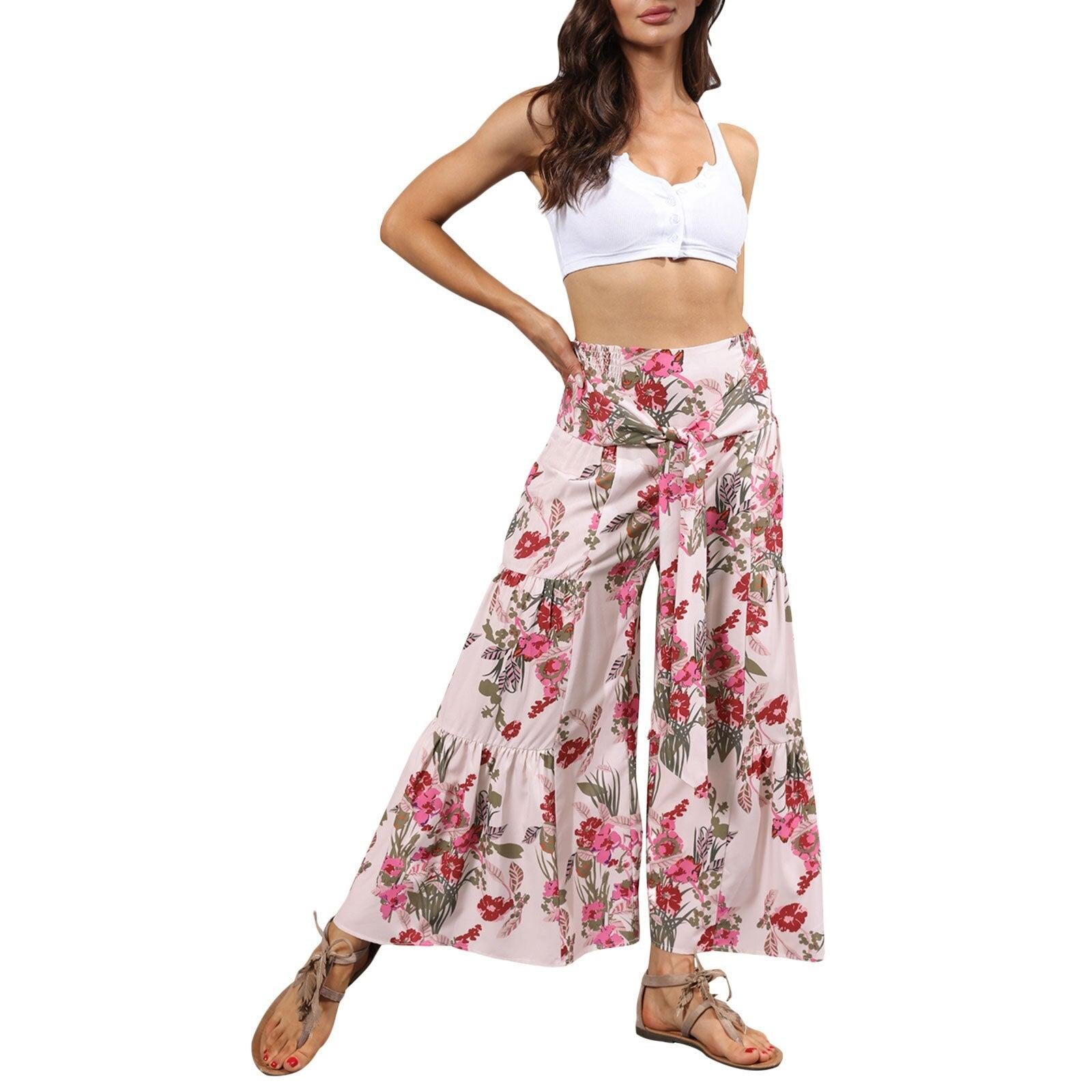 floral ruffle hem bohemian pants