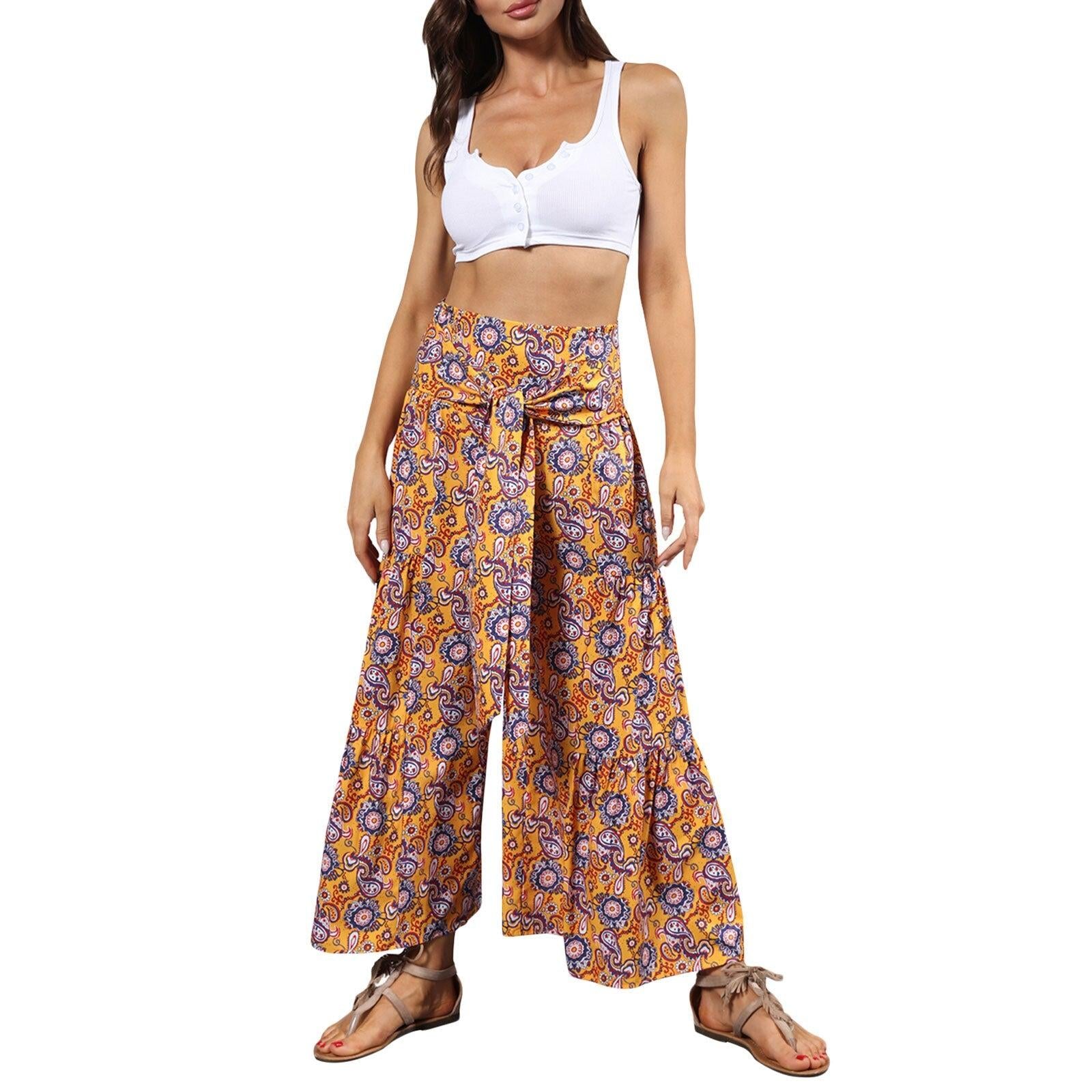 floral ruffle hem bohemian pants
