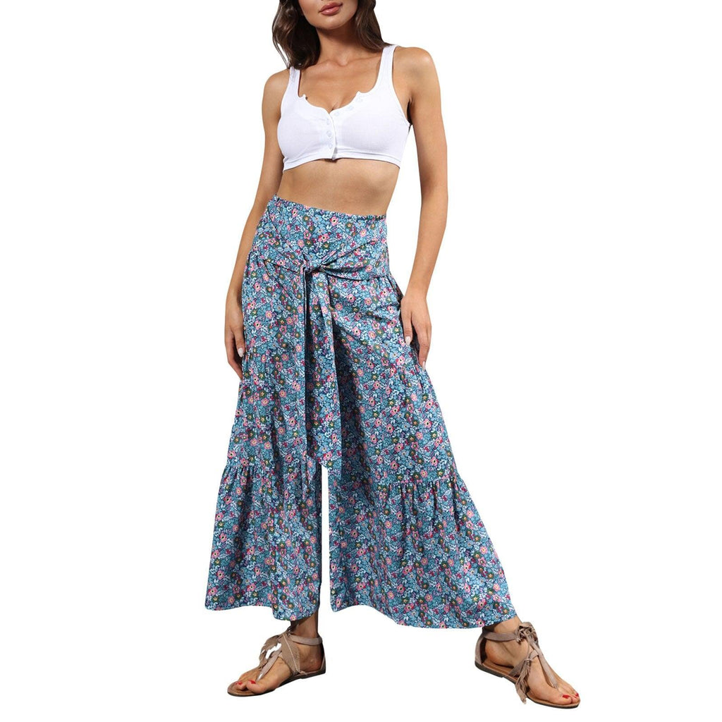 floral ruffle hem bohemian pants