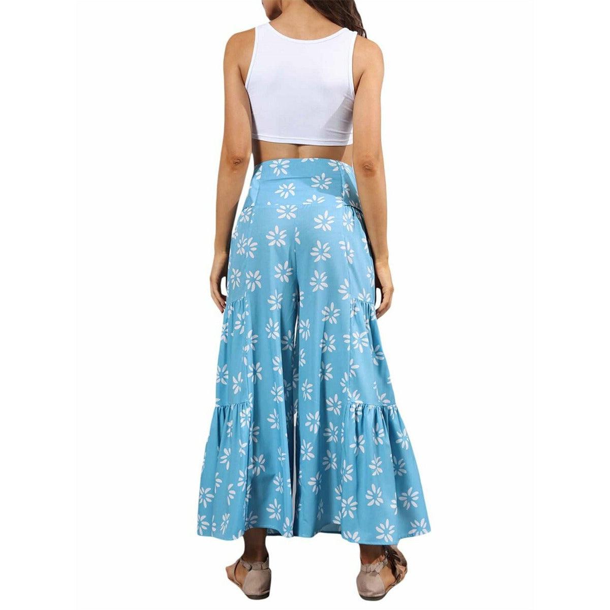 floral ruffle hem bohemian pants