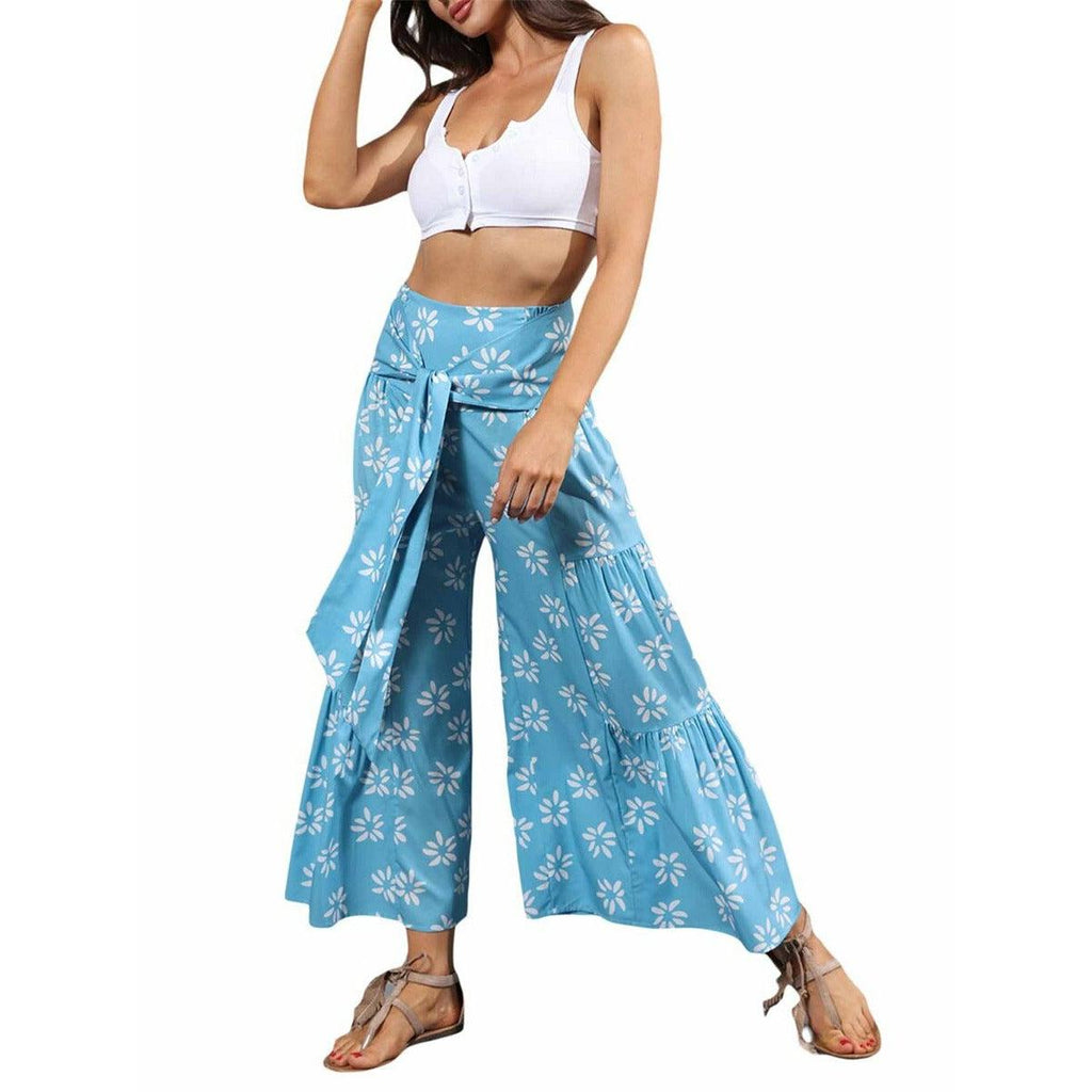 floral ruffle hem bohemian pants