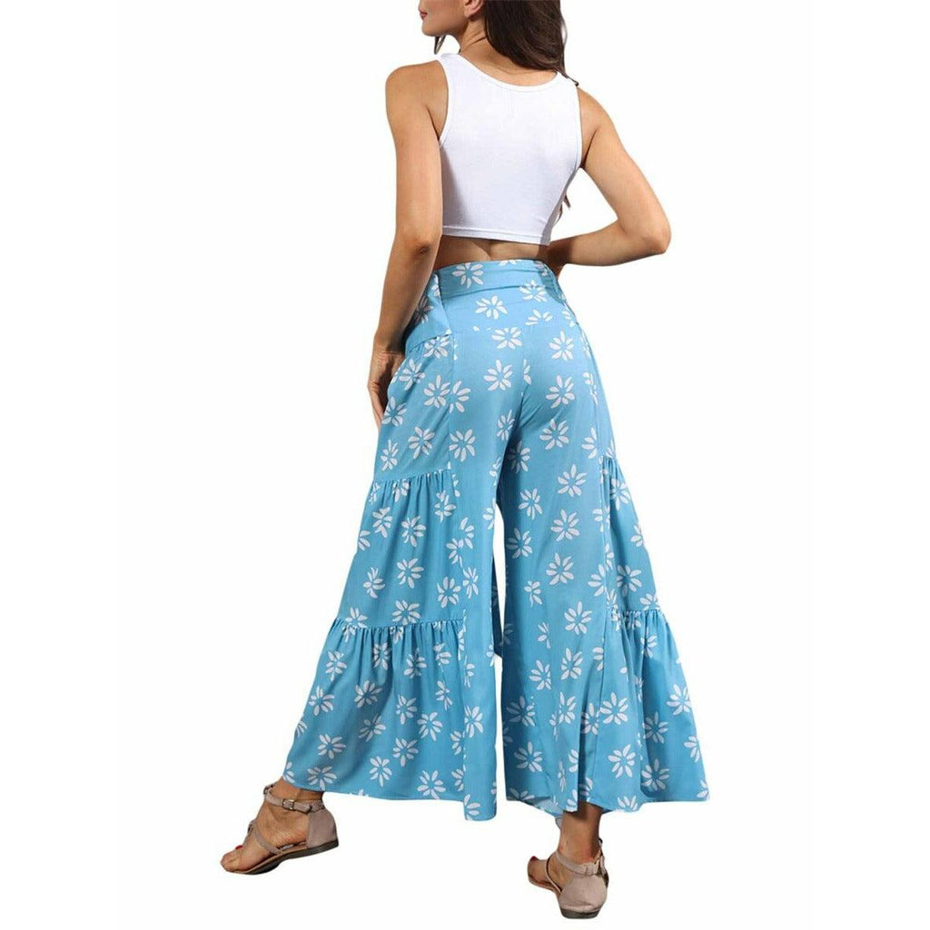 floral ruffle hem bohemian pants