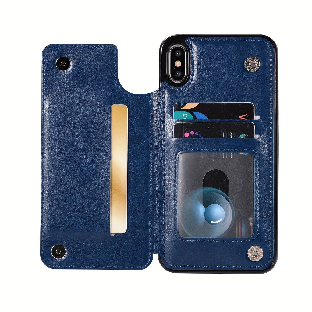 For  15/ 14/ 13/ 12/ 11 Pro Max/ Mini/ XR/ XS Max/ SE 2022/2020/ 7/ 8 Plus Wallet Case With Card Holder, PU Faux Leather Kickstand Card Slots Case, Double Magnetic Clasp And Durable Shockproof Cover