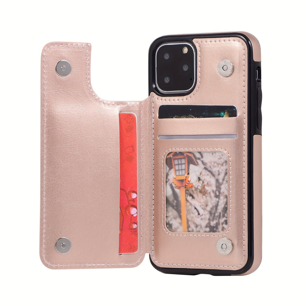 For  15/ 14/ 13/ 12/ 11 Pro Max/ Mini/ XR/ XS Max/ SE 2022/2020/ 7/ 8 Plus Wallet Case With Card Holder, PU Faux Leather Kickstand Card Slots Case, Double Magnetic Clasp And Durable Shockproof Cover