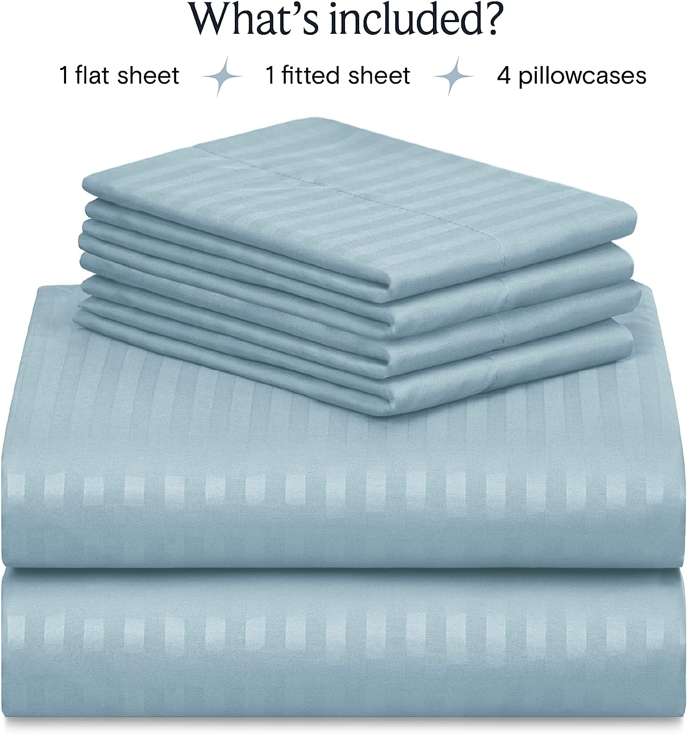 LuxClub Striped Sheets Set, 6 PC Striped Bed Sheets Full Size, Deep Pockets 18" Eco Friendly Wrinkle Free Cooling Sheets Machine Washable Hotel Bedding Silky Soft (Full, Striped Light Blue)