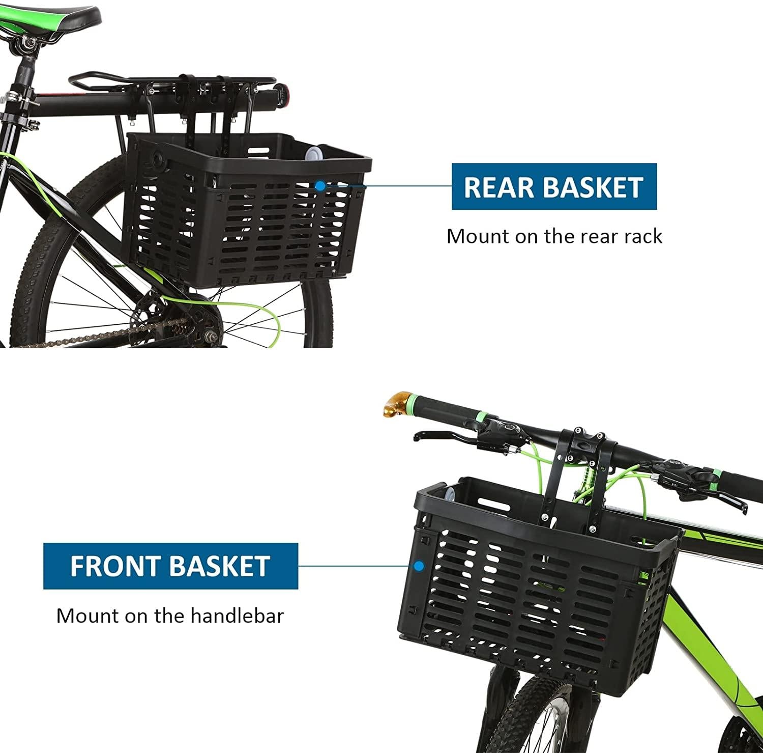 DALIZHAI777 Bike Bag Bike Front Basket Detachable Plastic Bike Handlebar Front Basket with Handle Durable Bicycle Rear Rack Luggage Carrier Hanging Basket Bicycle Accessories