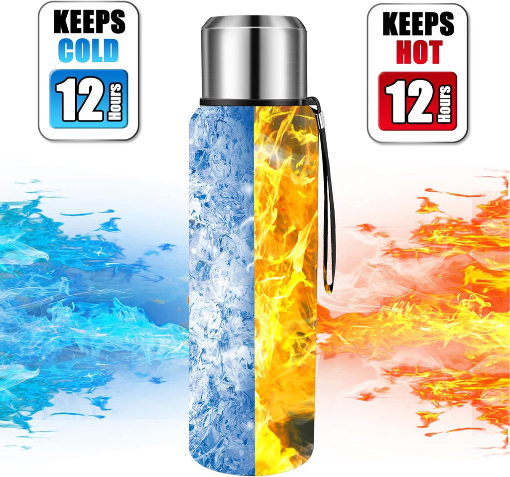 Insulated vacuum Thermo Bottle 1000ml/33.8oz with cup Stainless steel coffee bottles for hot and cold drink water flask.