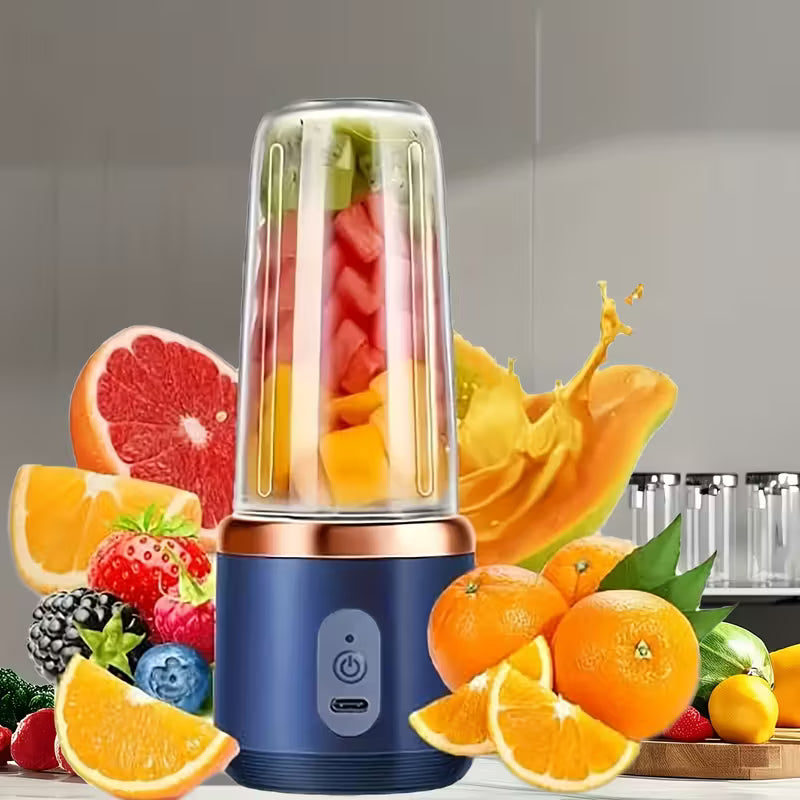 A High-Quality Juicing Cup with a Capacity of 400 Milliliters, Featuring a 2-In-1 Portable Lid And 6 Blades for Juicing, Perfect for Sports And Travel, And USB Rechargeable.