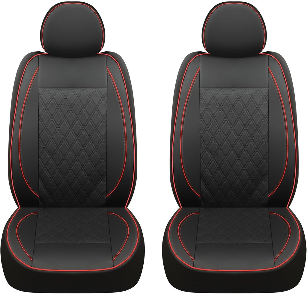GIANT PANDA Front Car Seat Cover for Ford F150, Piping Leather Bucket Seat Covers Custom Fit Ford F250 F350 (Red+Black) 2-Pack, Faux Leather + Stretch Fabric