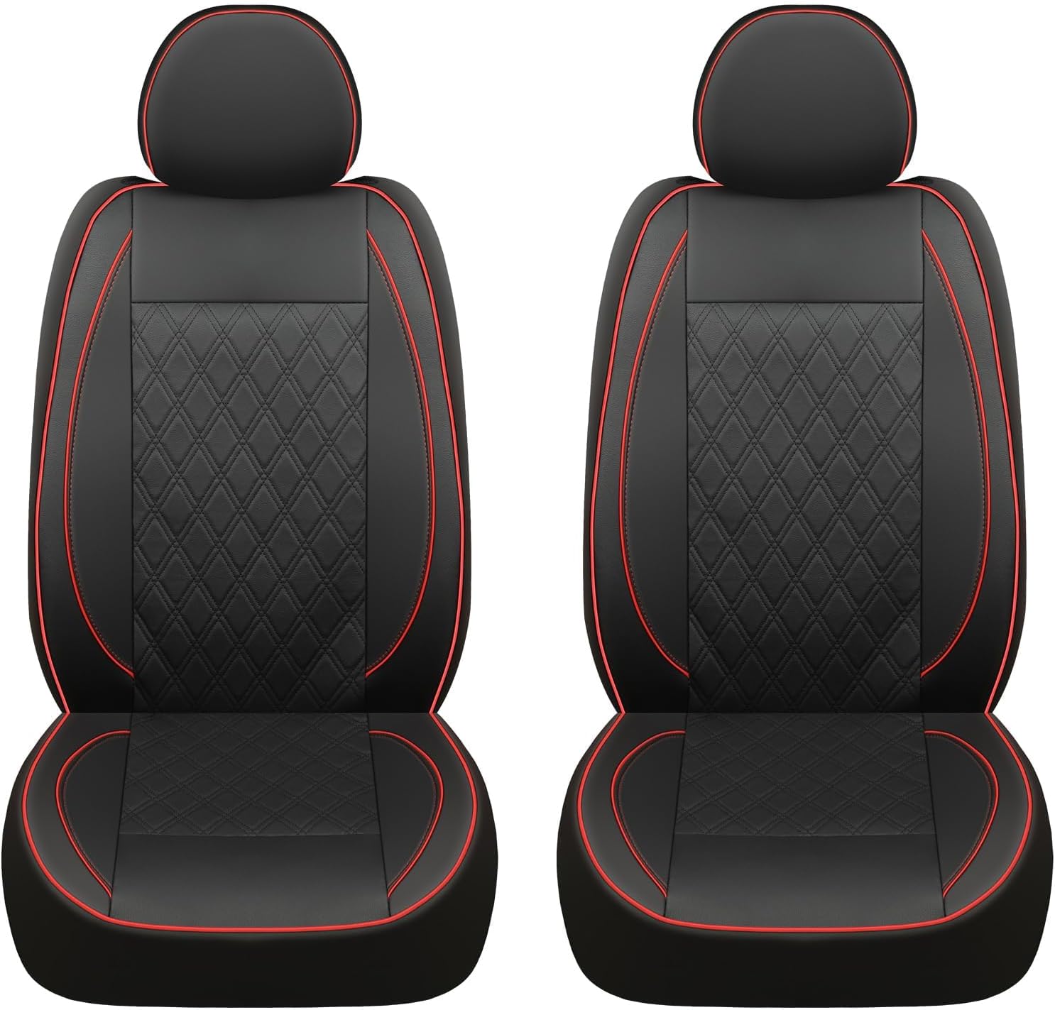 GIANT PANDA Front Car Seat Cover for Ford F150, Piping Leather Bucket Seat Covers Custom Fit Ford F250 F350 (Red+Black) 2-Pack, Faux Leather + Stretch Fabric