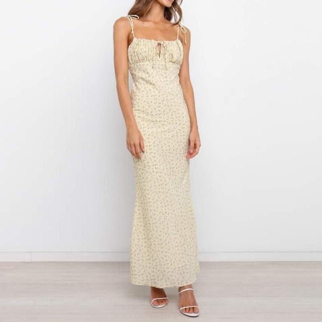 elegant floral print spaghetti strap midi dress