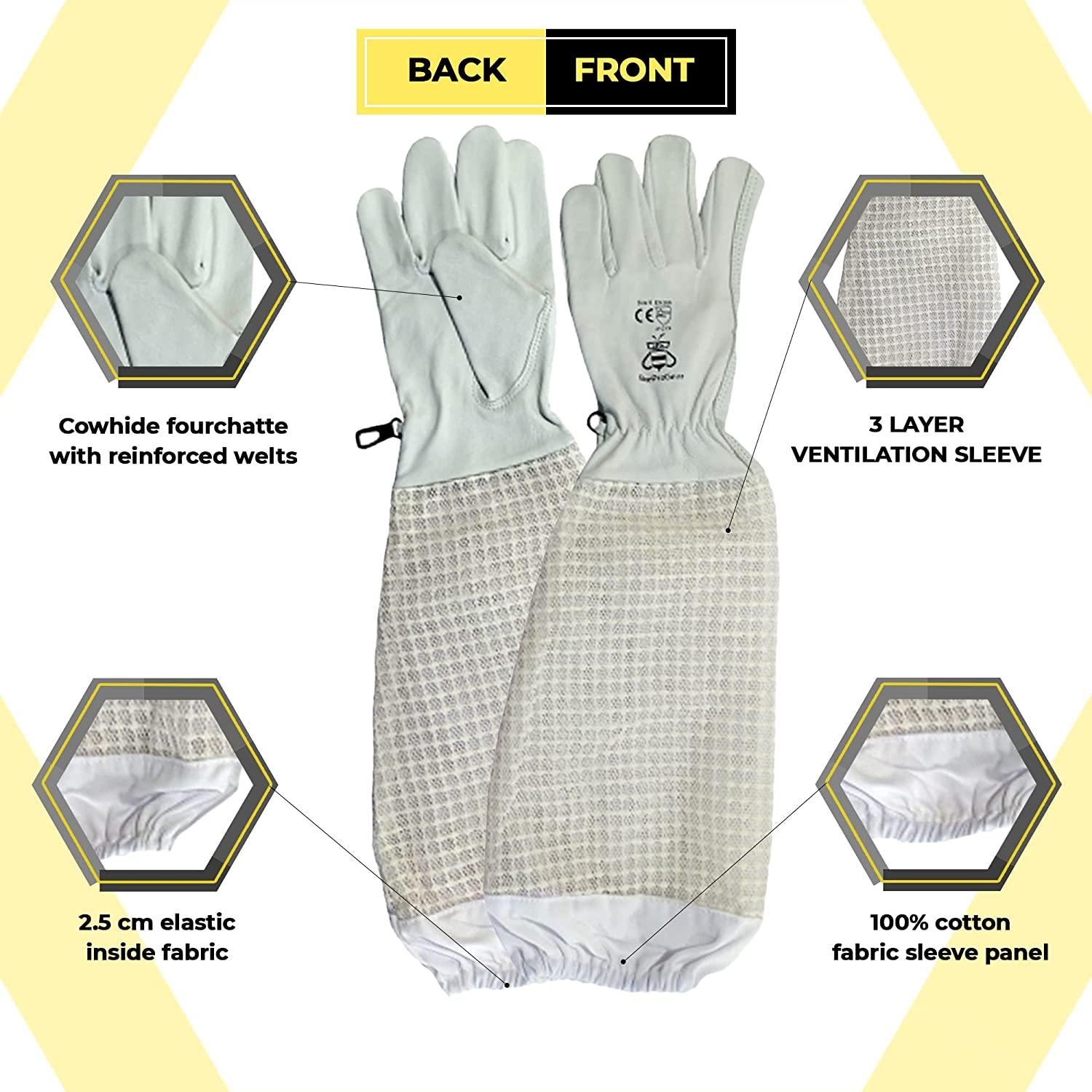 BeeProGear Ventilated Bee Suit for Men-3X Ultra Protective Layer Beekeeping Suit-Premium White Fabric Mesh Bee Keepers Suite-Professional Bee Suit for Women with Round Veil and  Gloves (Small)