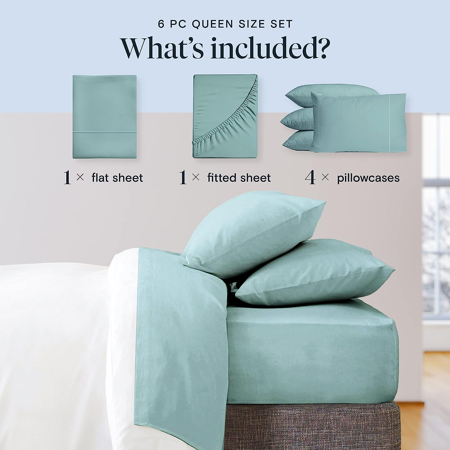 LuxClub 6 PC King Size Sheet Set Bamboo Sheets Deep Pockets 18" Eco Friendly Wrinkle Free Cooling Sheets Machine Washable Hotel Bedding Silky Soft - Light Teal King