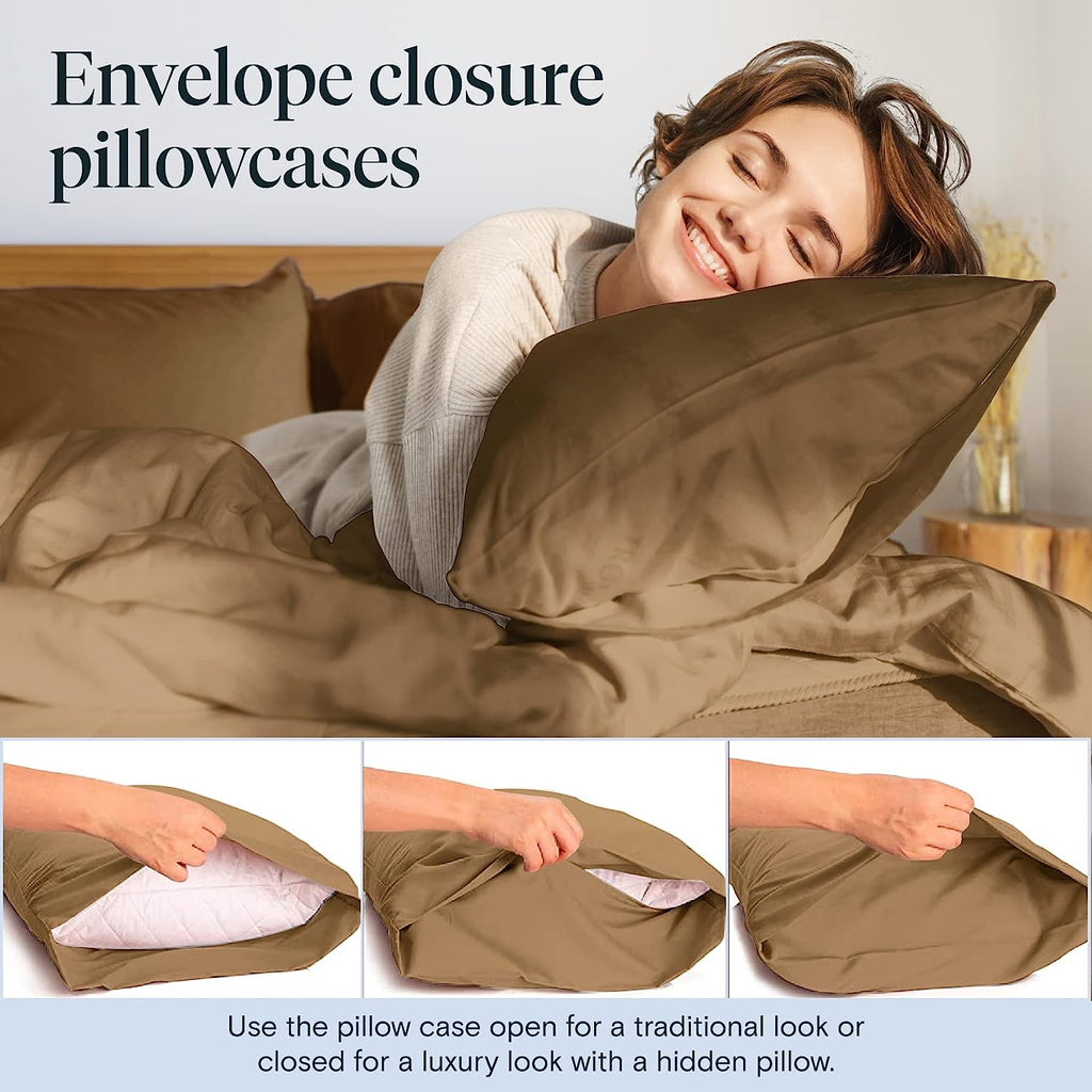 LuxClub 6 PC King Size Sheet Set Bamboo Sheets Deep Pockets 18" Eco Friendly Wrinkle Free Cooling Sheets Machine Washable Hotel Bedding Silky Soft - Dark Khaki King