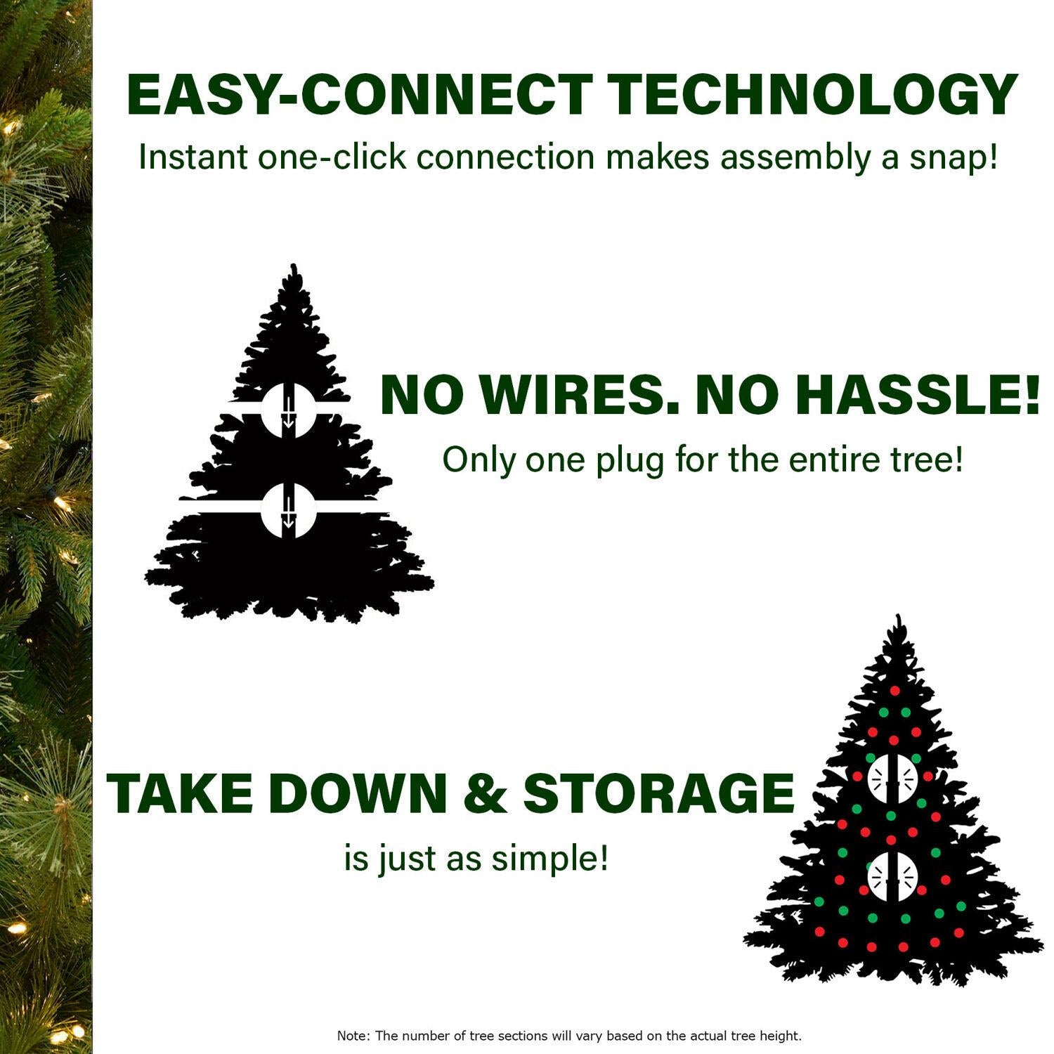 Fraser Hill Farm Clear Prelit LED Green Flocked Mountain Pine Artificial Christmas Tree, with Smart String Lighting 7.5'