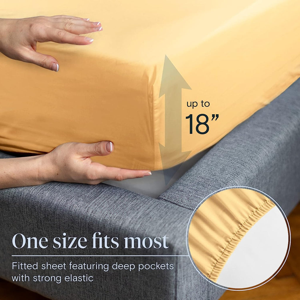 LuxClub 7 PC Split King Sheet Set Bamboo Sheets Deep Pockets 18" Eco Friendly Wrinkle Free Cooling Sheets Machine Washable Hotel Bedding Silky Soft - Butter Split King