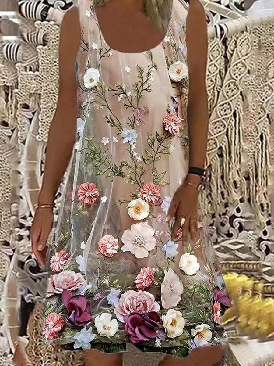 Casual Women'S Flower Sling Midi Skirt Dress