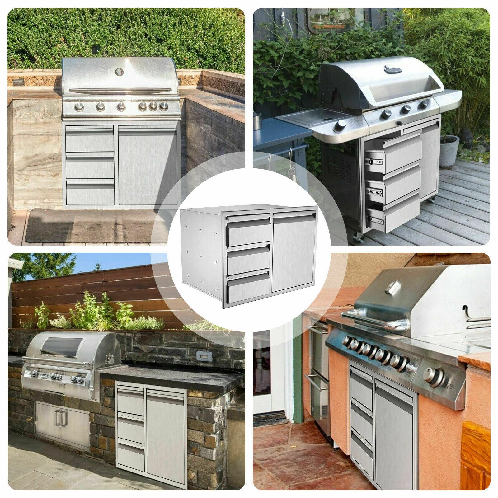 28*22*19.5" Barbecue Door 3 Drawer Combination Outdoor Kitchen Rack Storage