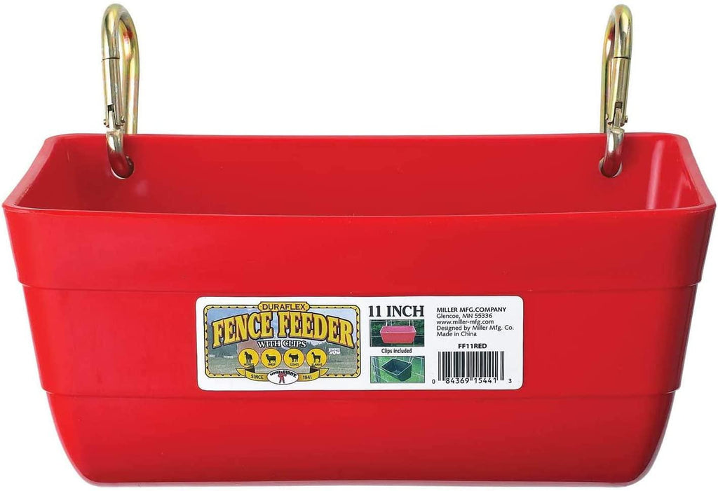 Little Giant FF11RED 4.5 Quart Heavy Duty Plastic Feed Trough Bucket Fence Feeder with Clips for Livestock & Pets, Red (6 Pack)