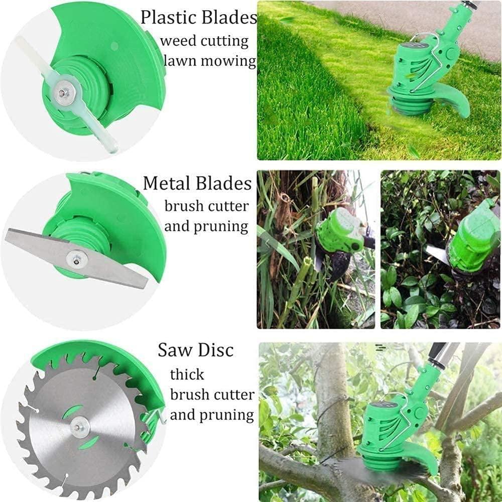 FCPLLTR Cordless Grass Trimmer Garden Gear Telescopic Lightweight Frame Grass Trimmer with Adjustable Angle Head,12/21V Battery + Charger+Circular Saw Blade + Metal Blade + Plastic Blade,21V