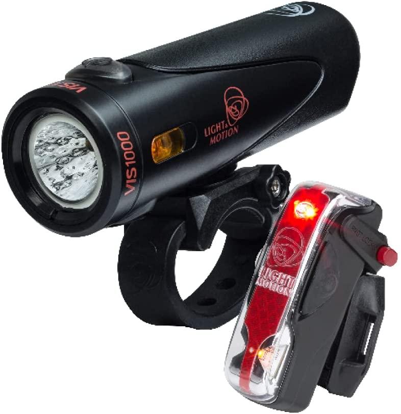 Light & Motion Power Combo, Vis 1000 + Vis 180 Pro Provide Extreme Power for Superior Night and Day Safety. USB Recharge, Quick Mounting, Industry-Leading Performance and Reliability, Black and Red