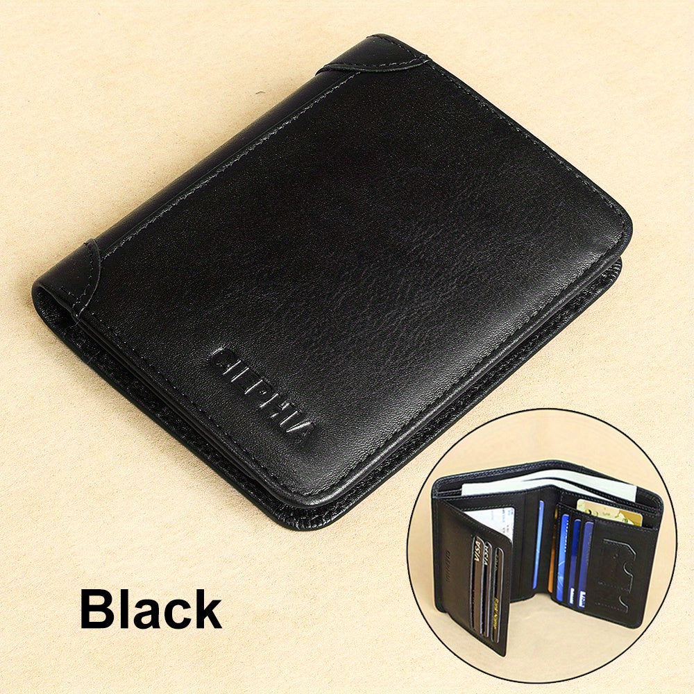 1pc Genuine Leather Rfid BlocWallets For Men, Retro Thin Short Multi-functional ID Credit Card Holder, Gifts To Men On Valentine's Day