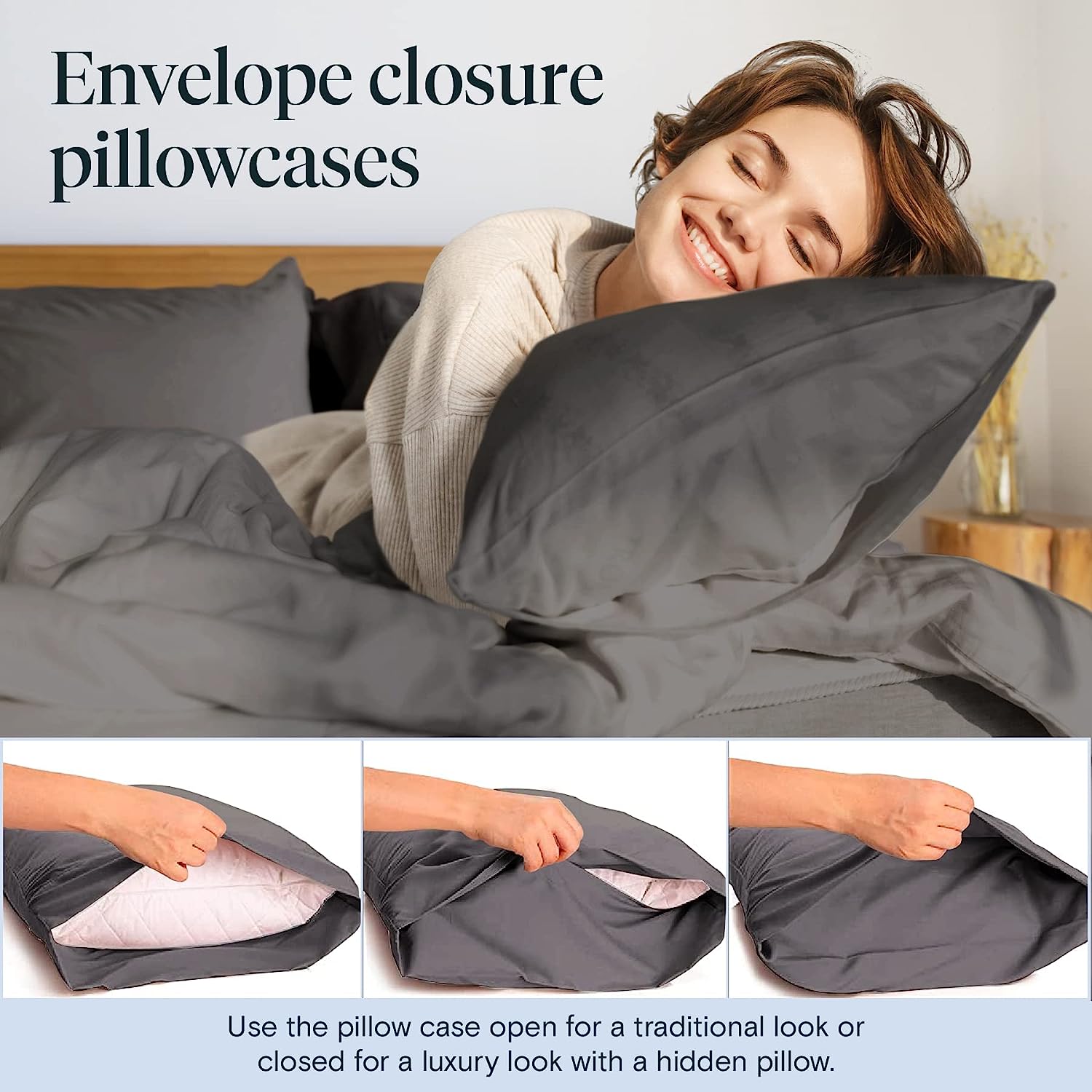 LuxClub 7 PC Split King Sheet Set Bamboo Sheets Deep Pockets 18" Eco Friendly Wrinkle Free Cooling Sheets Machine Washable Hotel Bedding Silky Soft - Grey Split King