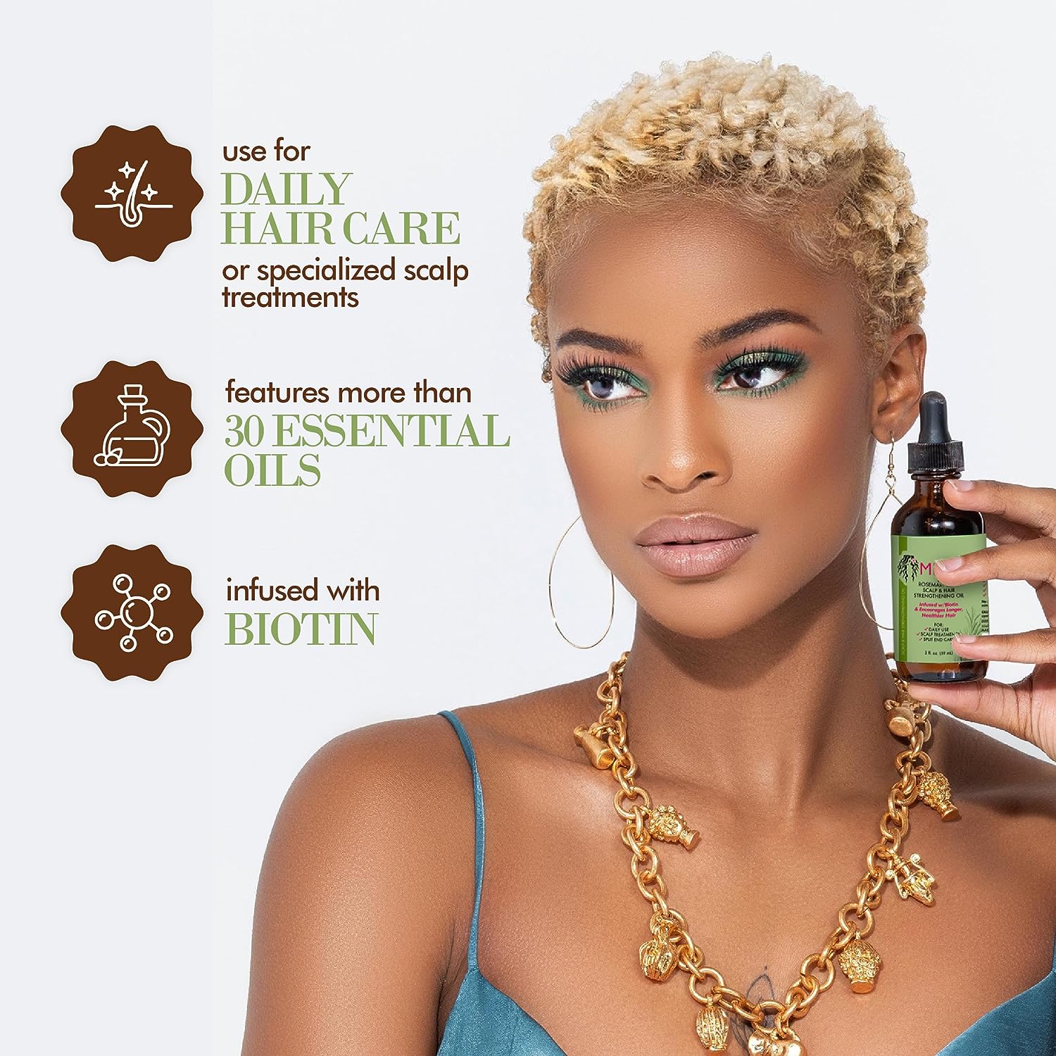 Mielle Organics Rosemary Mint Scalp &amp; Hair Strengthening Oil With Biotin &amp; Essential Oils, Nourishing Treatment for Split Ends and Dry Scalp for All Hair Types, 2-Fluid Ounces