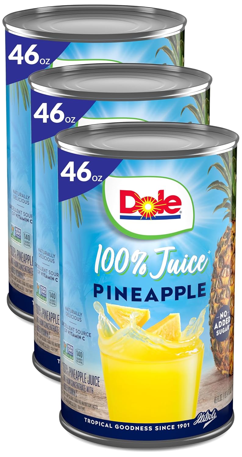 Dole 100% Pineapple Juice - Dole Canned Juice - No Sugar Added - 46 fl oz Cans - 6 Pack