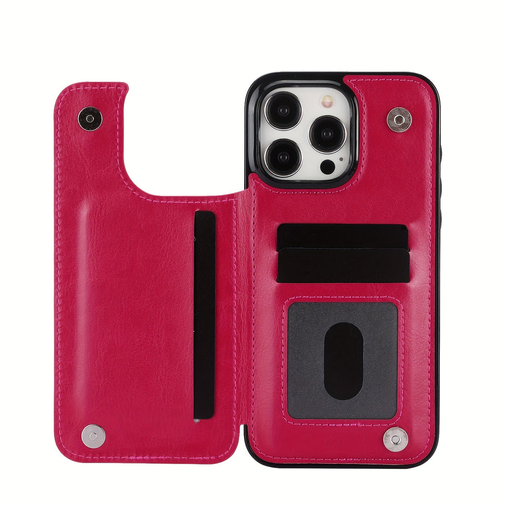 For  15/ 14/ 13/ 12/ 11 Pro Max/ Mini/ XR/ XS Max/ SE 2022/2020/ 7/ 8 Plus Wallet Case With Card Holder, PU Faux Leather Kickstand Card Slots Case, Double Magnetic Clasp And Durable Shockproof Cover
