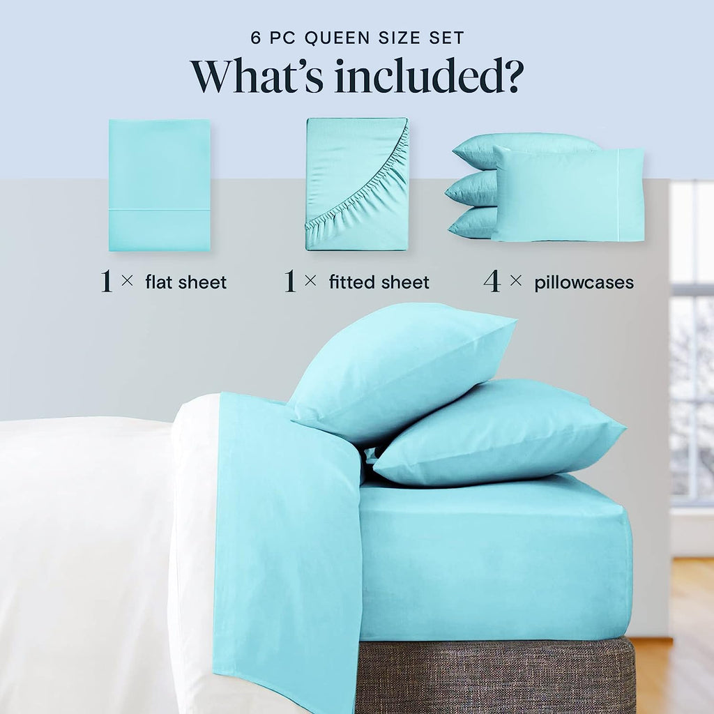 LuxClub 6 PC Full Size Sheet Set Bamboo Sheets Deep Pockets 18" Eco Friendly Wrinkle Free Cooling Sheets Machine Washable Hotel Bedding Silky Soft - Aqua Full