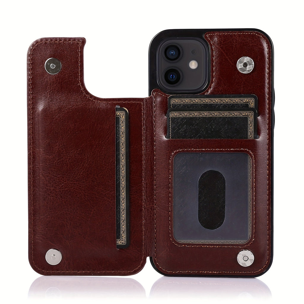 For  15/ 14/ 13/ 12/ 11 Pro Max/ Mini/ XR/ XS Max/ SE 2022/2020/ 7/ 8 Plus Wallet Case With Card Holder, PU Faux Leather Kickstand Card Slots Case, Double Magnetic Clasp And Durable Shockproof Cover