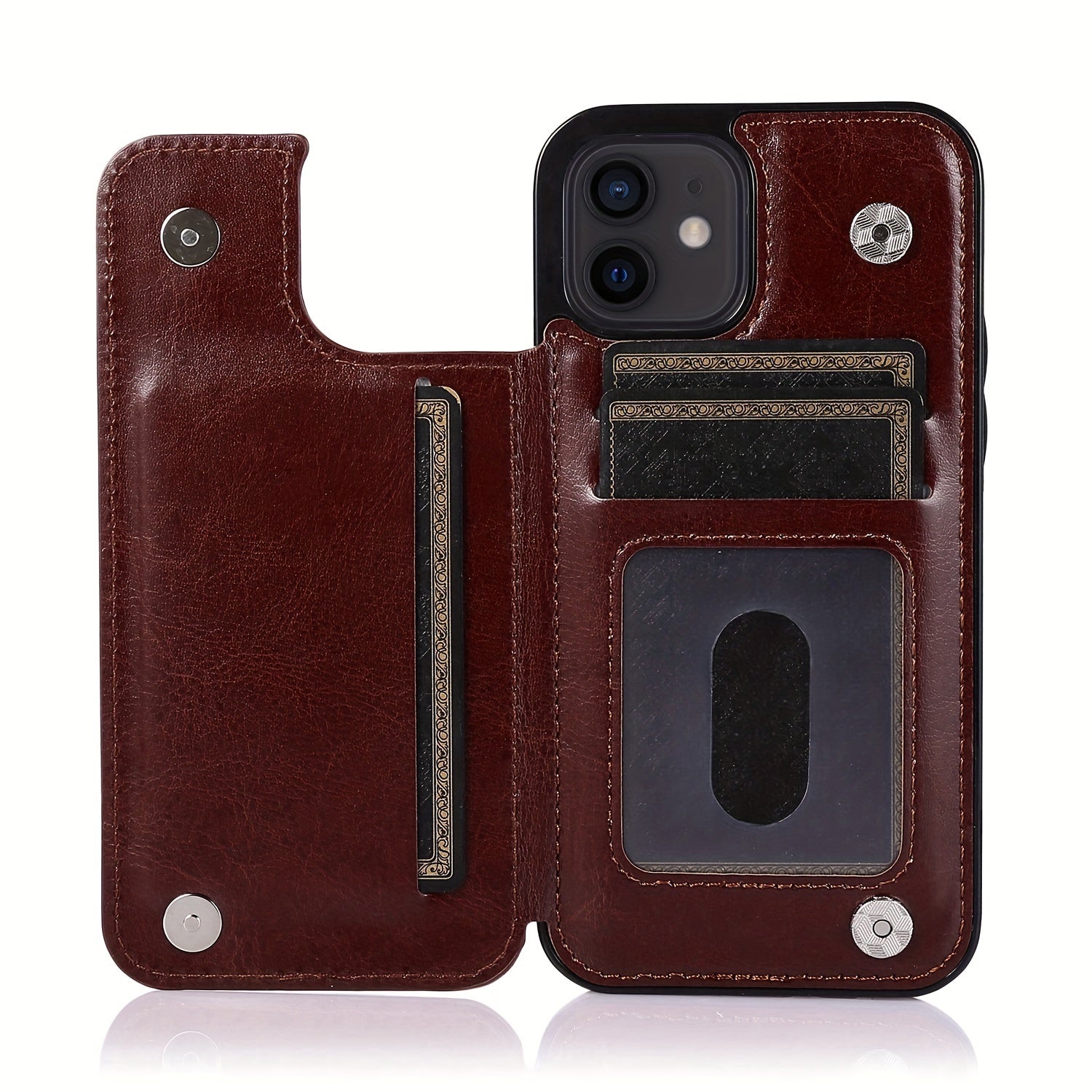 For  15/ 14/ 13/ 12/ 11 Pro Max/ Mini/ XR/ XS Max/ SE 2022/2020/ 7/ 8 Plus Wallet Case With Card Holder, PU Faux Leather Kickstand Card Slots Case, Double Magnetic Clasp And Durable Shockproof Cover