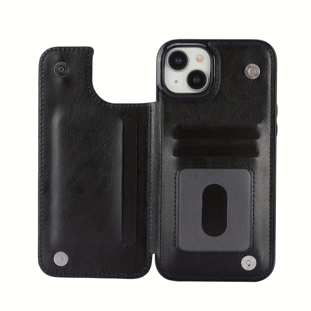 For  15/ 14/ 13/ 12/ 11 Pro Max/ Mini/ XR/ XS Max/ SE 2022/2020/ 7/ 8 Plus Wallet Case With Card Holder, PU Faux Leather Kickstand Card Slots Case, Double Magnetic Clasp And Durable Shockproof Cover