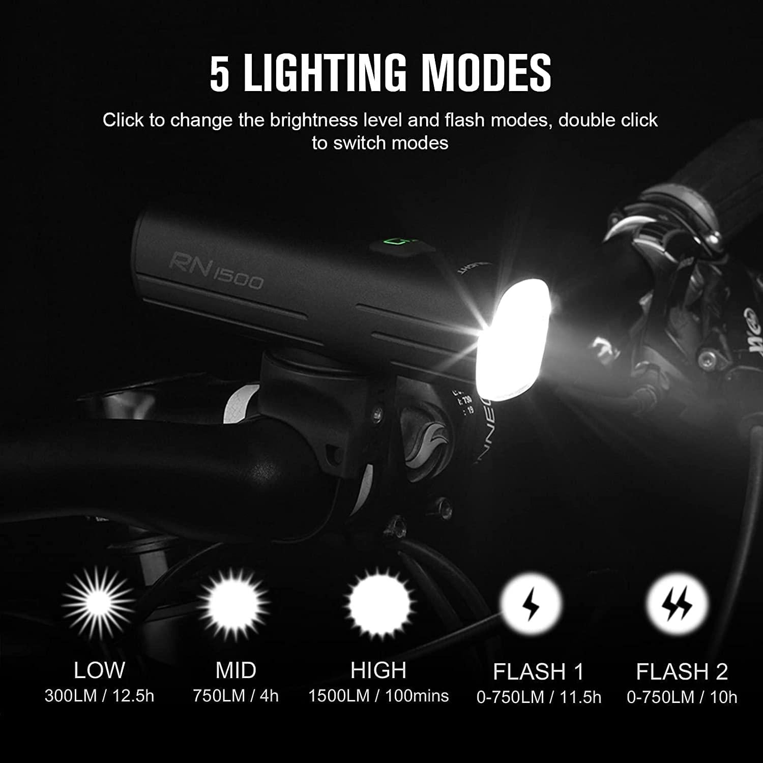 OLIGHT RN 120 Bike Lights, 120 Lumens Tail Light 260 Degree Visibility, Bundle RN 1500 Rechargeable Bike Headlights 1500 Lumens for Road Urban Cyclists