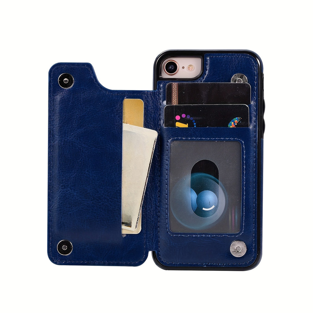 For  15/ 14/ 13/ 12/ 11 Pro Max/ Mini/ XR/ XS Max/ SE 2022/2020/ 7/ 8 Plus Wallet Case With Card Holder, PU Faux Leather Kickstand Card Slots Case, Double Magnetic Clasp And Durable Shockproof Cover