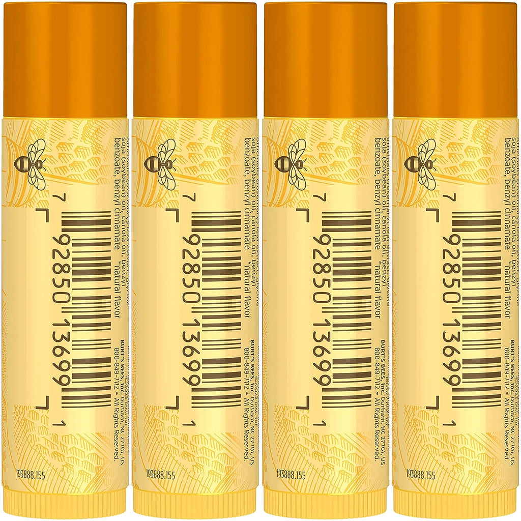 Burt's Bees 100% Natural Moisturizing Lip Balm, Honey with Beeswax - 4 Tubes