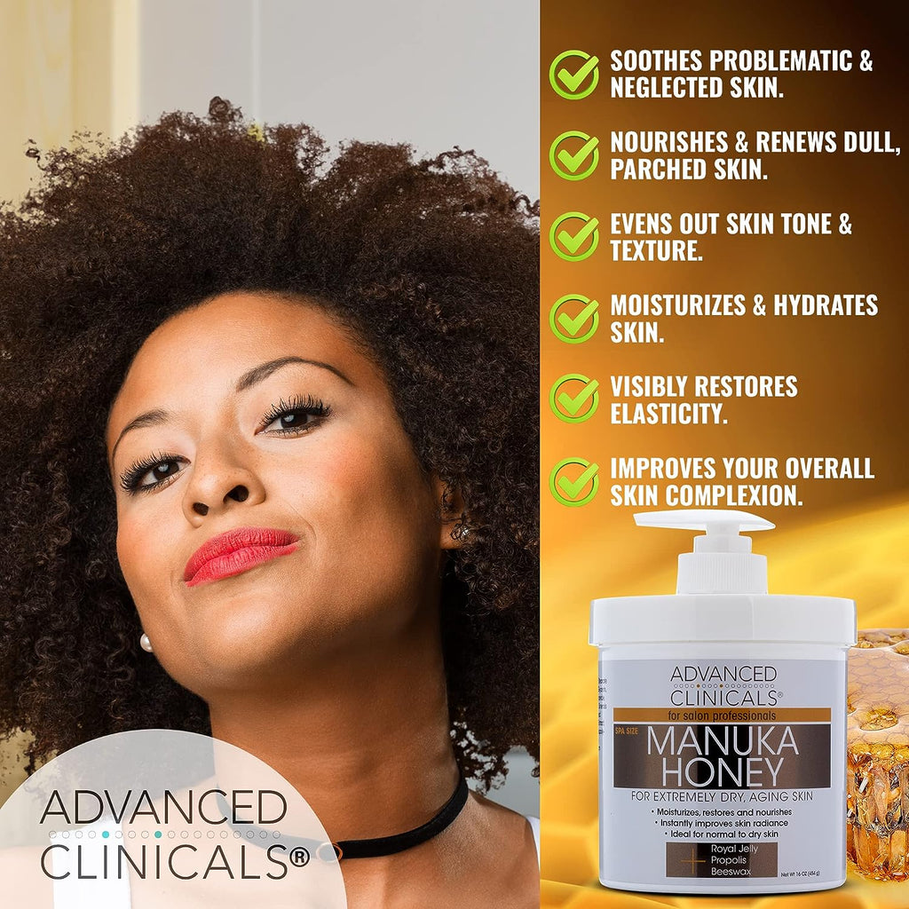 Advanced Clinicals Manuka Honey Cream W/Collagen Face Moisturizer &amp; Body Butter Lotion For Dry Skin | Intense Firming &amp; Hydrating Miracle Balm Skin Care Moisturizing Lotion For Women &amp; Men | 2-Pack