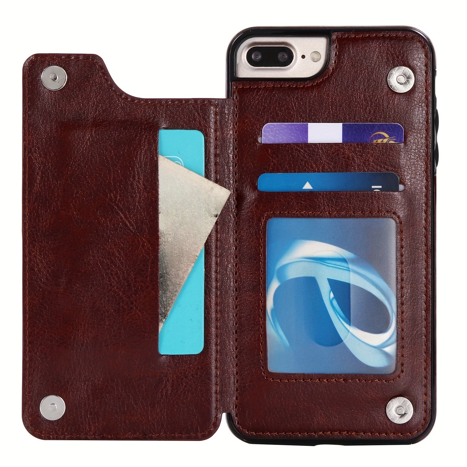 For  15/ 14/ 13/ 12/ 11 Pro Max/ Mini/ XR/ XS Max/ SE 2022/2020/ 7/ 8 Plus Wallet Case With Card Holder, PU Faux Leather Kickstand Card Slots Case, Double Magnetic Clasp And Durable Shockproof Cover