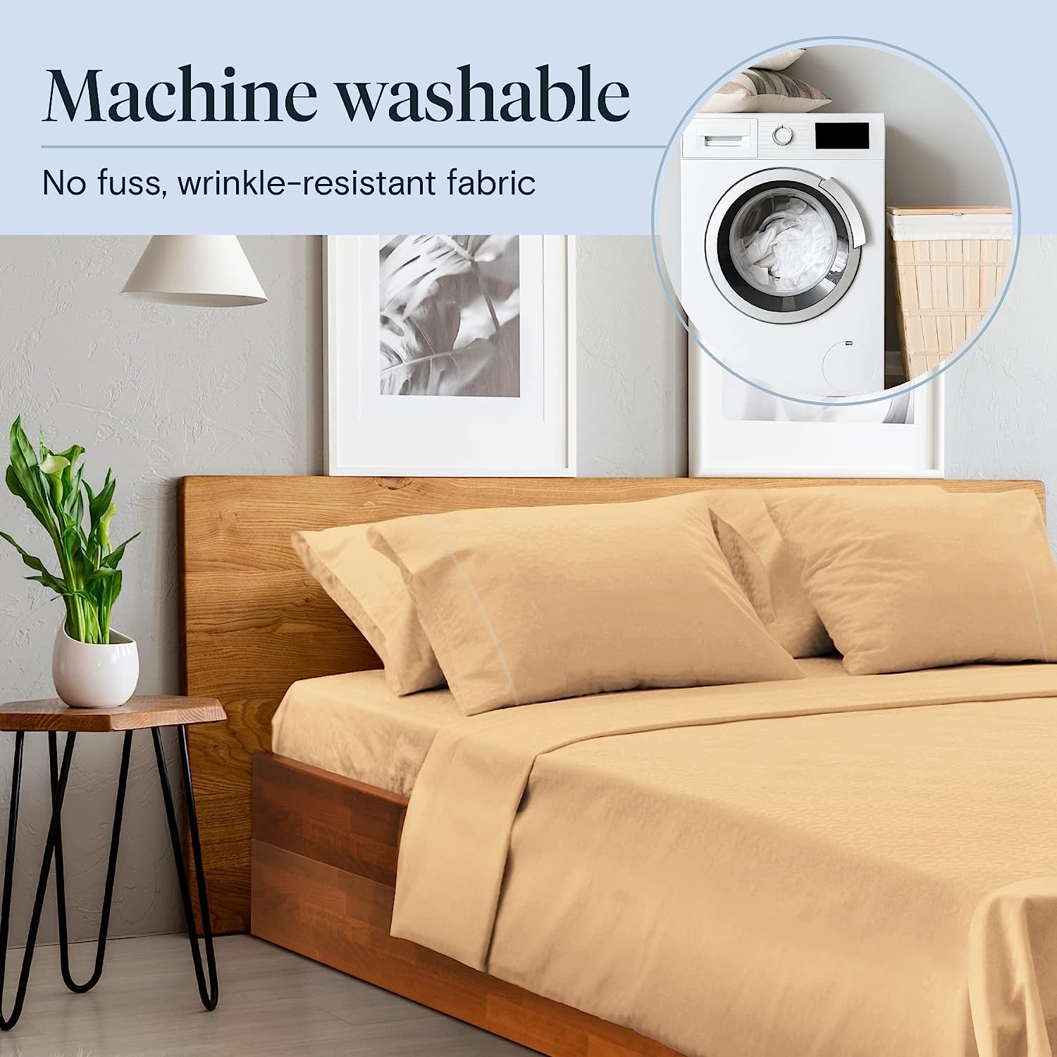 LuxClub 6 PC California King Size Sheet Set Bamboo Sheets Deep Pockets 18" Eco Friendly Wrinkle Free Cooling Sheets Machine Washable Hotel Bedding Silky Soft - Gold California King