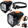 Extreme MTB Enduro LED Bicycle Lights, Mountain Bike Lights Combo, 3200 Max Lumen Handlebar Light, 1200 Max Lumen Cree Headlamp with Helmet Strap Enduro Trail Offroad