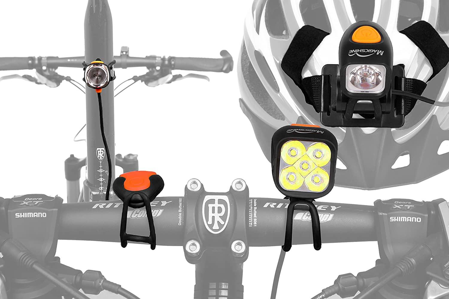 Extreme MTB Enduro LED Bicycle Lights, Mountain Bike Lights Combo, 3200 Max Lumen Handlebar Light, 1200 Max Lumen Cree Headlamp with Helmet Strap Enduro Trail Offroad