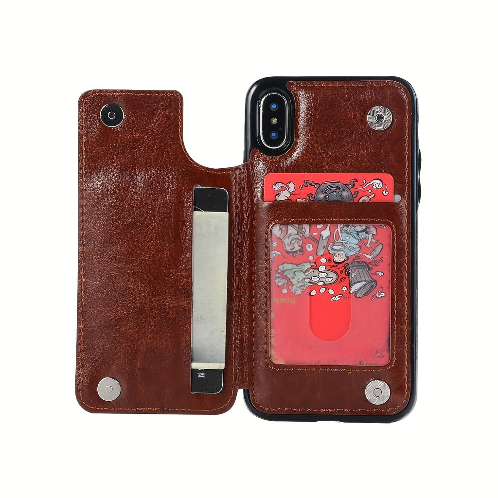 For  15/ 14/ 13/ 12/ 11 Pro Max/ Mini/ XR/ XS Max/ SE 2022/2020/ 7/ 8 Plus Wallet Case With Card Holder, PU Faux Leather Kickstand Card Slots Case, Double Magnetic Clasp And Durable Shockproof Cover