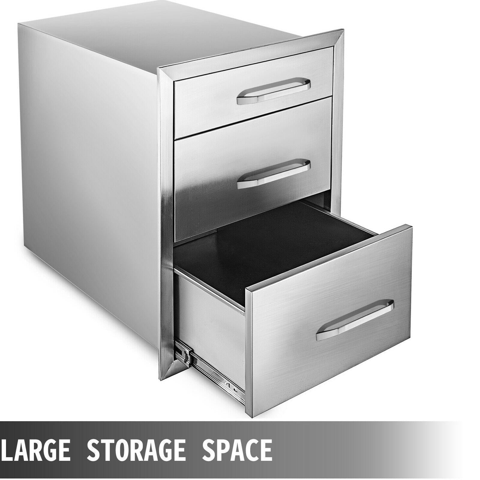 15"Wx21"H Outdoor Kitchen Drawers  Steel Triple BBQ Drawers Flush Mount