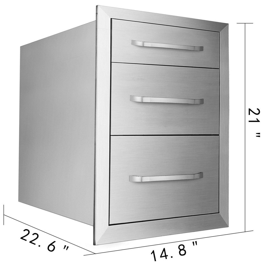 15"Wx21"H Outdoor Kitchen Drawers  Steel Triple BBQ Drawers Flush Mount