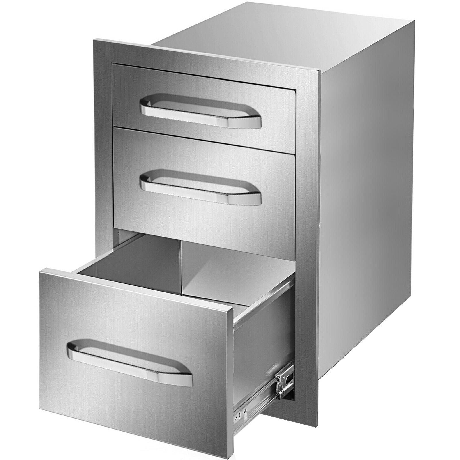 15"Wx21"H Outdoor Kitchen Drawers  Steel Triple BBQ Drawers Flush Mount